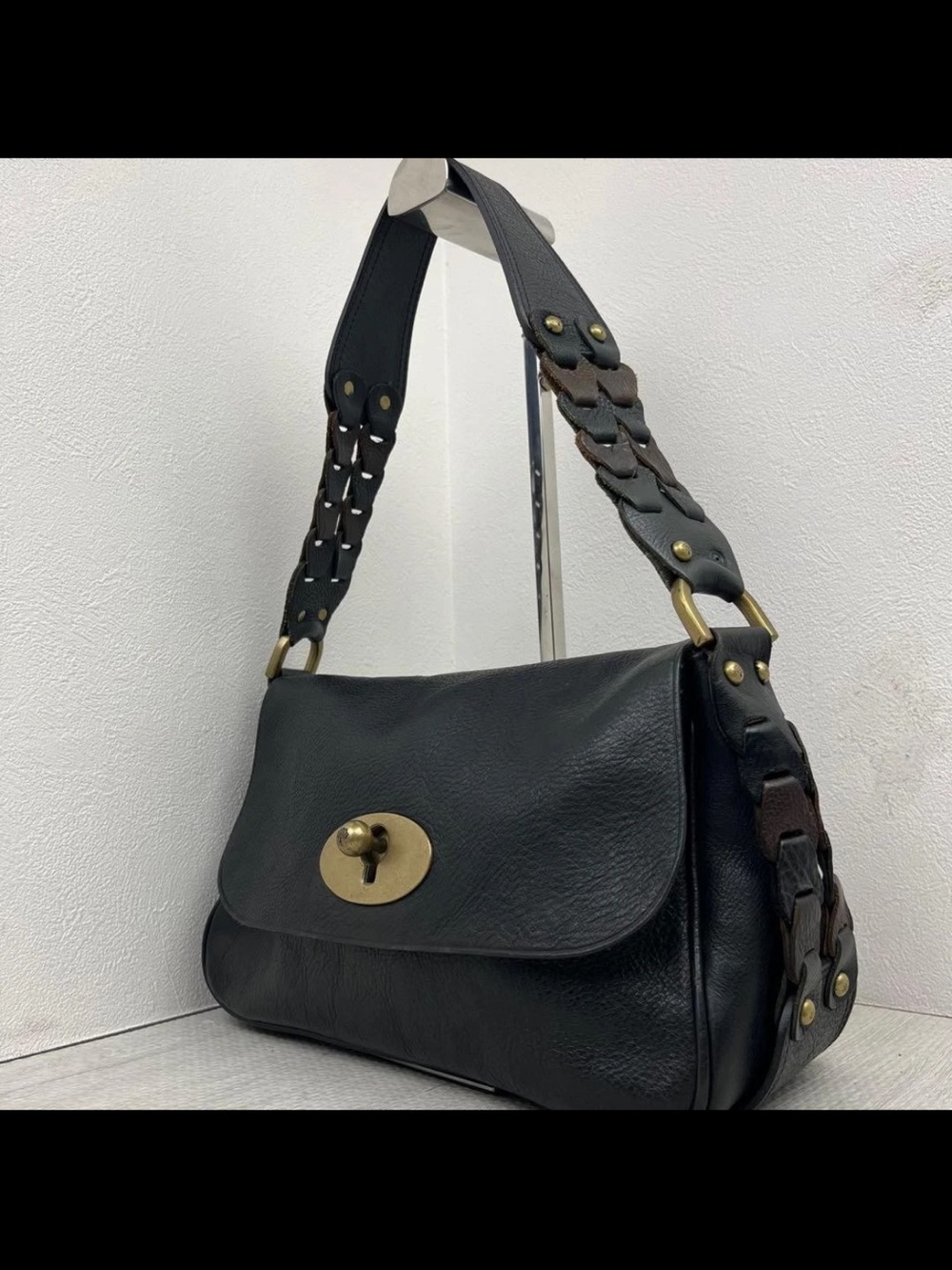 Mulberry Black Leather Shoulder Bag with Brass Hardware